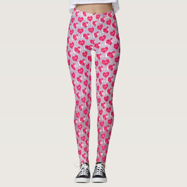 Pink Purple Heart Typography Valentine Day Legging (Front)