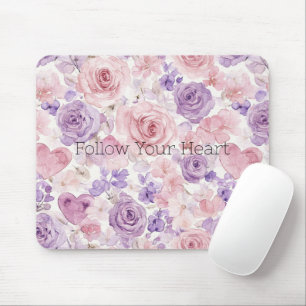 Pink Purple Hearts Flowers Mouse Mat