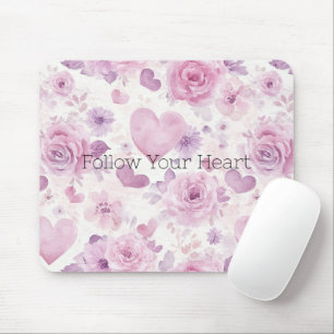 Pink Purple Hearts Flowers Mouse Mat