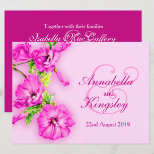 Pink purple hibiscus flower wedding invitation