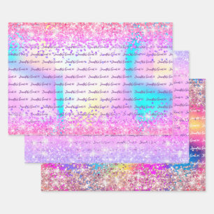 Pink Purple Holographic Glitter Sweet 16 Birthday Wrapping Paper Sheet