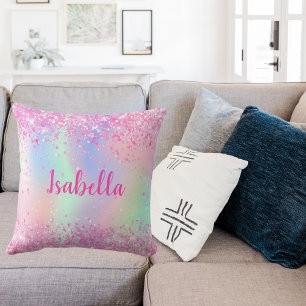 Pink purple holographic name cushion