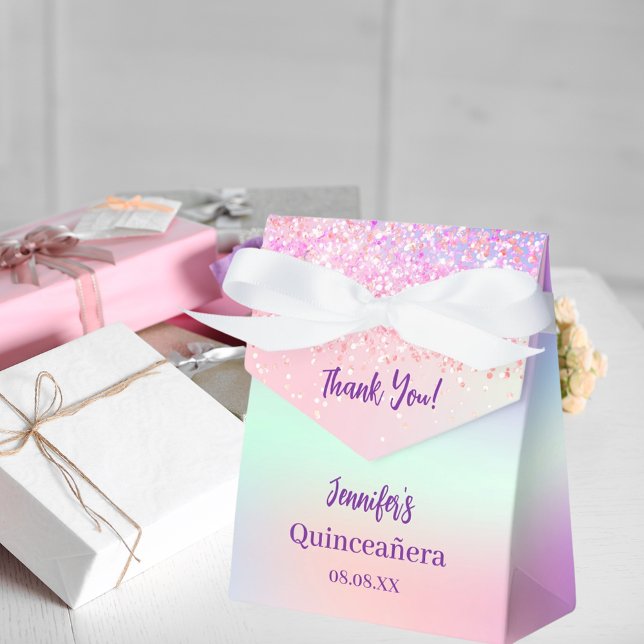 Pink purple holographic Quinceañera Favour Box (Creator Uploaded)
