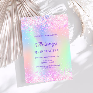 Pink purple holographic Quinceanera Invitation