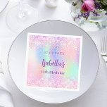 Pink purple holographic sparkles birthday party napkin<br><div class="desc">A girly trendy holographic background in pink,  purple,  mint green. Decorated with faux sparkles.  Personalise and add a name and age.</div>