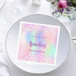 Pink purple holographic sparkles Quinceanera Napkin