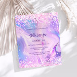 Pink purple holographic Sweet 16 budget invitation<br><div class="desc">A girly and feminine Sweet 16 invitation. On front: A holographic coloured background in purple, pink. Decorated with blush pink confetti. Personalise and add a name and party details. The name is written with a hand lettered style script, purple coloured letters. 1 sheet = 1 invitation printed edge to edge....</div>