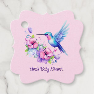 Pink & Purple Hummingbird Floral Girl Baby Shower Favour Tags