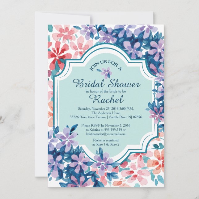Pink & Purple Hydrangea Flowers Bridal Shower Invitation (Front)