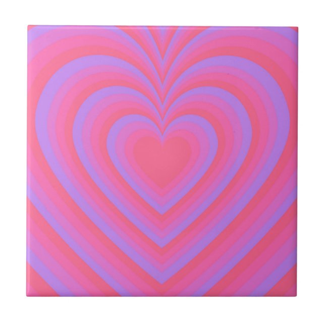 Pink Purple Hypnotic Heart Love Pattern Tile (Front)