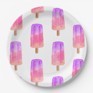 Pink Purple Ice Pops Girl Birthday Paper Plate
