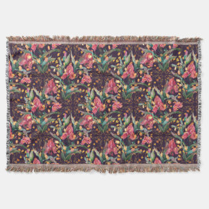 Pink & Purple Iris Flowers Floral Watercolor Throw Blanket