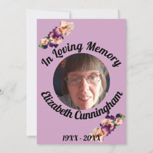Pink Purple Iris Memory Photo Memorial Card