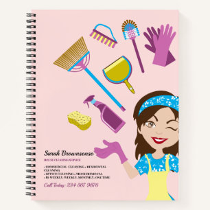 Pink Purple Janitorial Cartoon Maid Cute Notebook