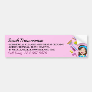 Pink Purple Janitorial Woman Cartoon Cleaning Bumper Sticker