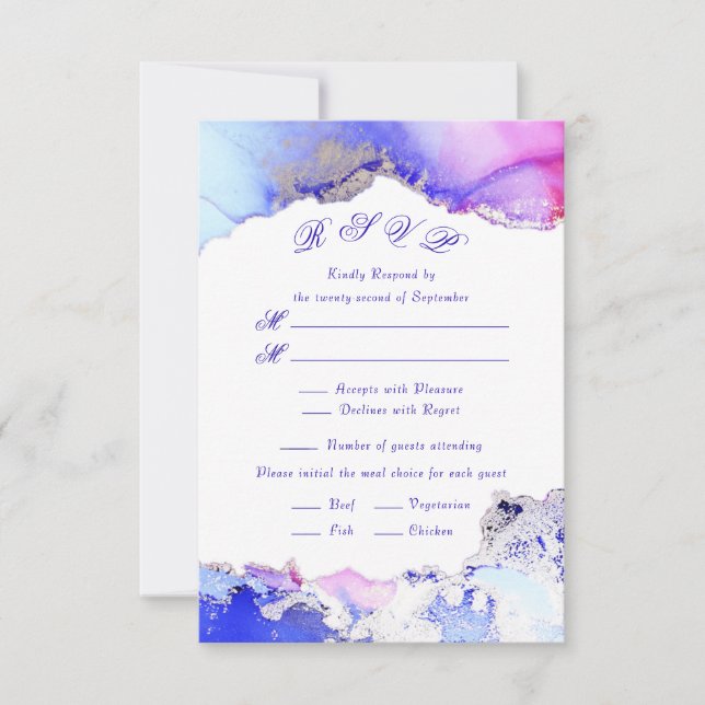 Pink Purple Jewel Tones Ink Wash RSVP Card (Front)