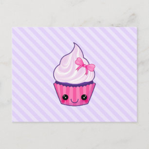 Pink & Purple Kawaii Cupcake Illustration Postcard
