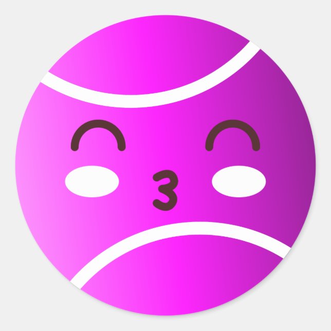 Pink Purple Kawaii Tennis Ball Cute Emoji Party Classic Round Sticker (Front)
