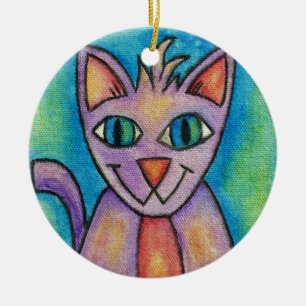 Pink Purple Kitty Cat Ceramic Tree Decoration