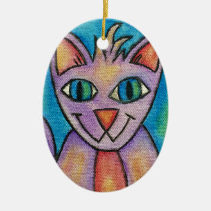 Pink Purple Kitty Cat Ceramic Tree Decoration