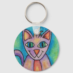 Pink Purple Kitty Cat Key Ring
