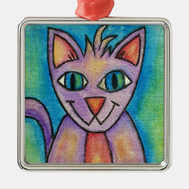 Pink Purple Kitty Cat Metal Tree Decoration (Front)