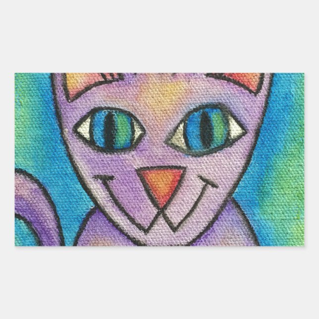 Pink Purple Kitty Cat Rectangular Sticker (Front)