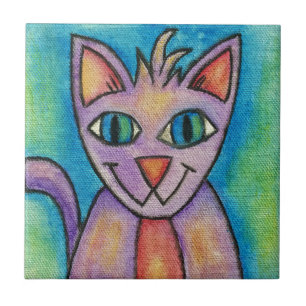 Pink Purple Kitty Cat Tile