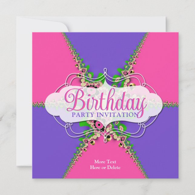 Pink Purple Lace Exotic Birthday Party  Invitation (Front)