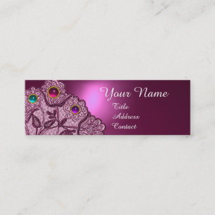 PINK PURPLE LACE FLOWERS ,COLORFUL GEMS MONOGRAM MINI BUSINESS CARD