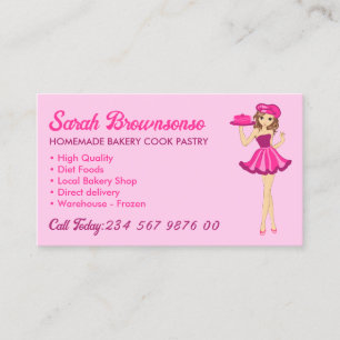 Pink Purple Lady Cartoon Cake Cooking Bakery Business Card