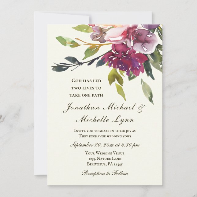 Pink Purple Lavender Floral Christian Wedding Invitation (Front)