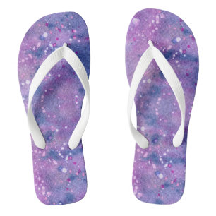 Pink Purple Lavender Watercolor Paint Spatters  Flip Flops
