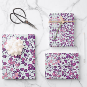 Pink + Purple Leaves Wrapping Paper Sheets