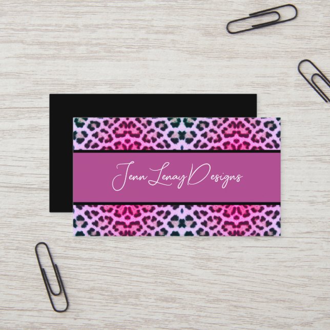 Pink Purple Leopard Print Animal Pattern Business Card (Front/Back In Situ)