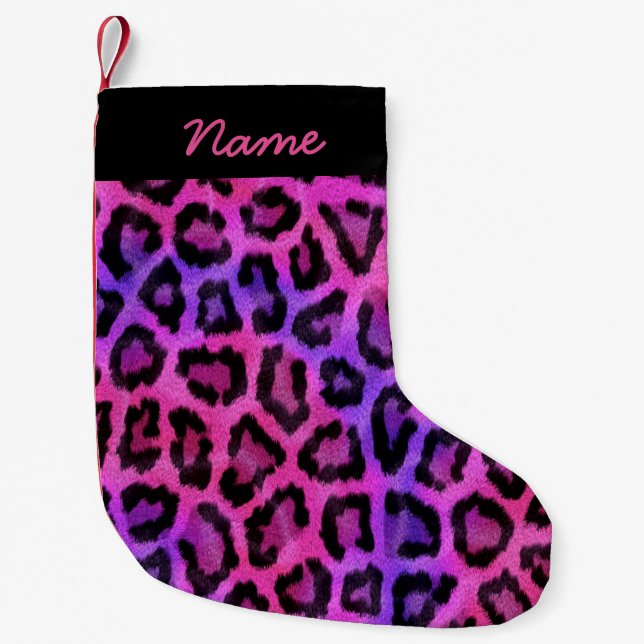 Pink & Purple Leopard Print Small Christmas Stocking (Front)