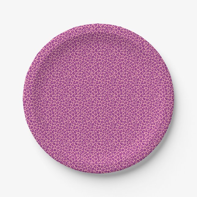 pink purple leopard skin pattern paper plate (Front)