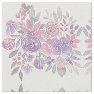 Pink Purple Light Sage Green Floral Watercolor Fabric