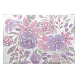 Pink Purple Light Sage Green Floral Watercolor Placemat