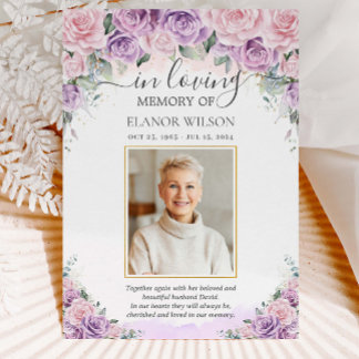 Pink Purple Lilac Floral Photo Funeral Memorial Thank You Card