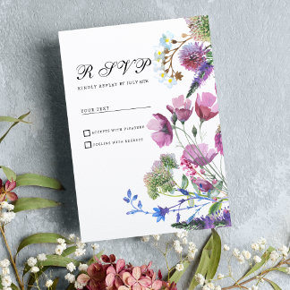 Pink purple lilac wildflower summer RSVP Invitation