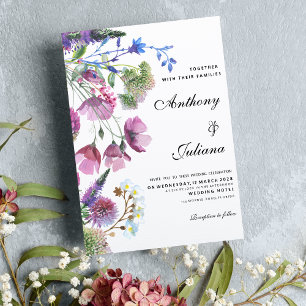  Pink purple lilac wildflower summer Wedding Invitation