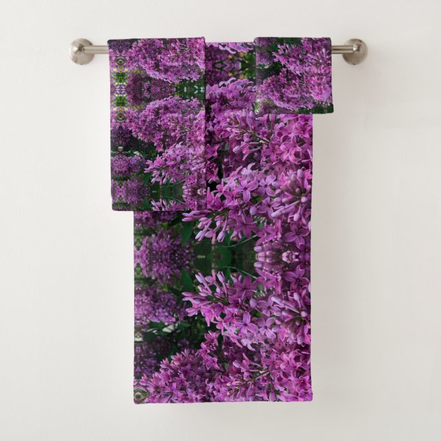 Pink purple lilacs | romantic pink floral photo bath towel set (Insitu)