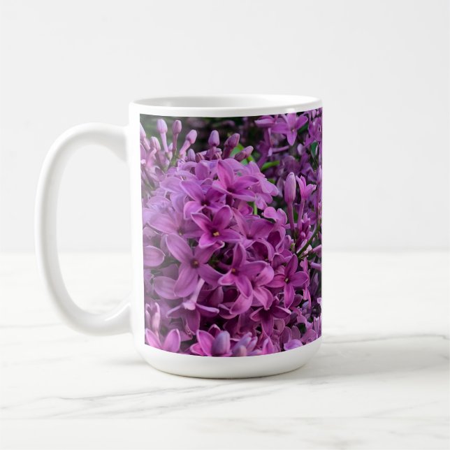 Pink purple lilacs romantic pink floral photo coffee mug (Left)