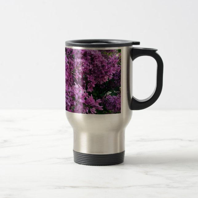 Pink purple lilacs | romantic pink floral photo travel mug (Right)