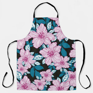 pink purple lily flower blue leaf black background apron