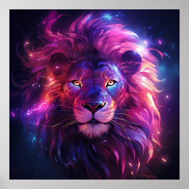 Pink Purple Lion Face Art  Poster (Front)