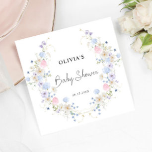 Pink Purple Little Wildflower Girl Baby Shower Napkin