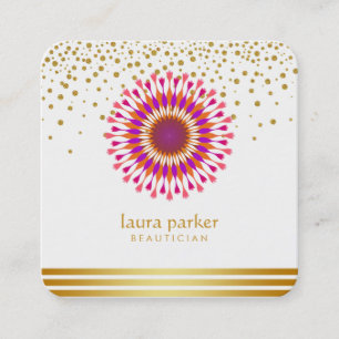 Pink Purple Lotus Flower Confetti Yoga Meditation Square Business Card