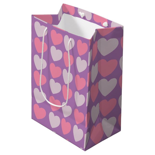 Pink Purple Love Hearts Pattern Medium Gift Bag (Front Angled)